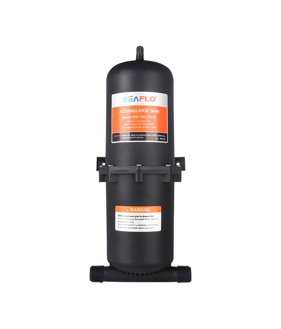 SEAFLO accumulator tank front view showing compact body and 1/2" MNPT connection for reliable installation