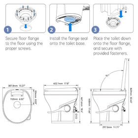 SEAFLO toilet next to measuring tape showing compact dimensions