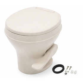 SEAFLO front view of bone RV toilet showing ergonomic comfort