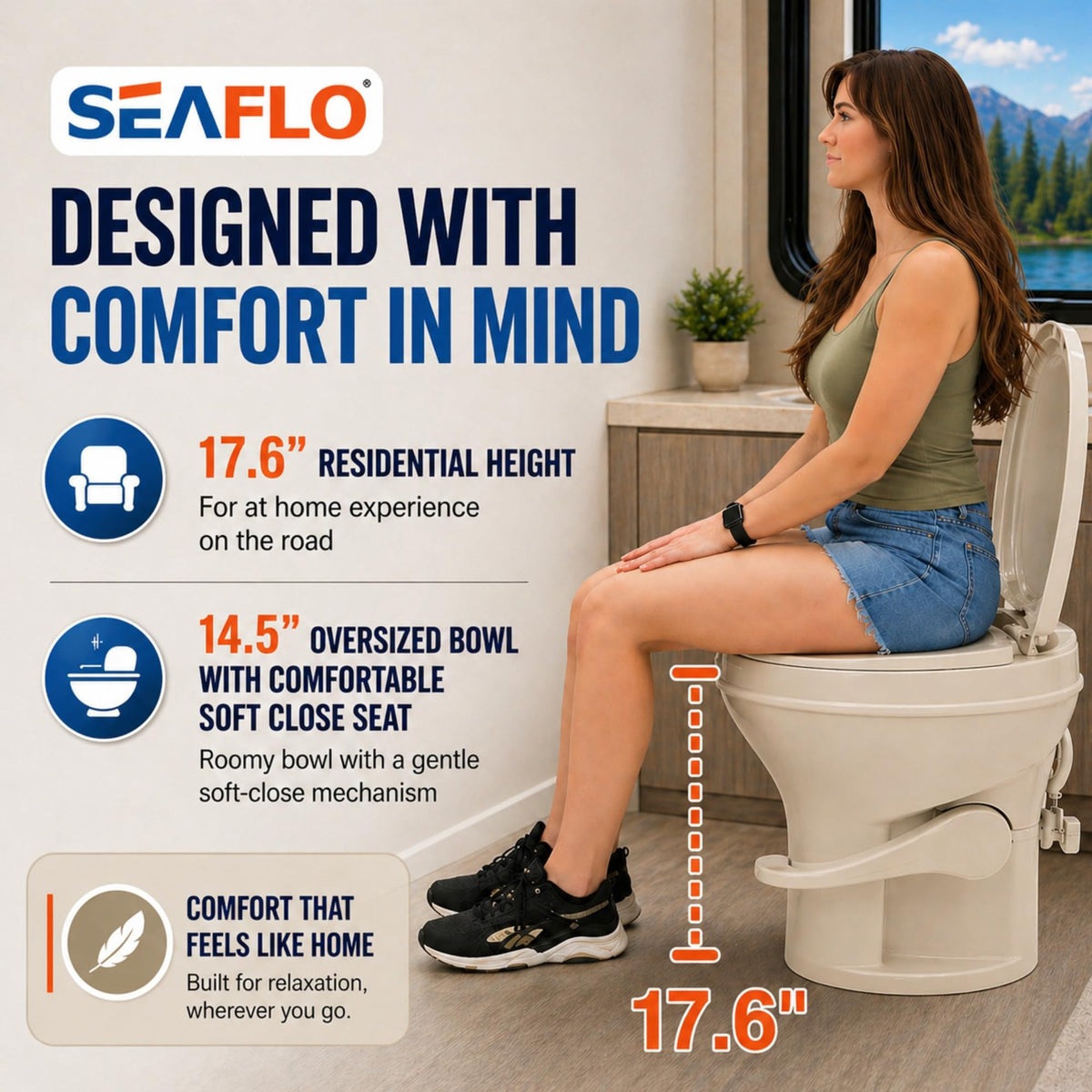 SEAFLO soft-close seat closeup preventing slams and hinge wear