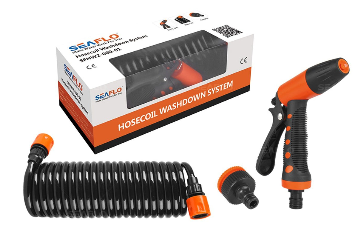 SEAFLO close-up of coiled hose texture highlighting tangle-free durability