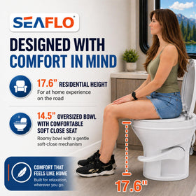 SEAFLO foot pedal flush detail demonstrating hands-free operation benefit