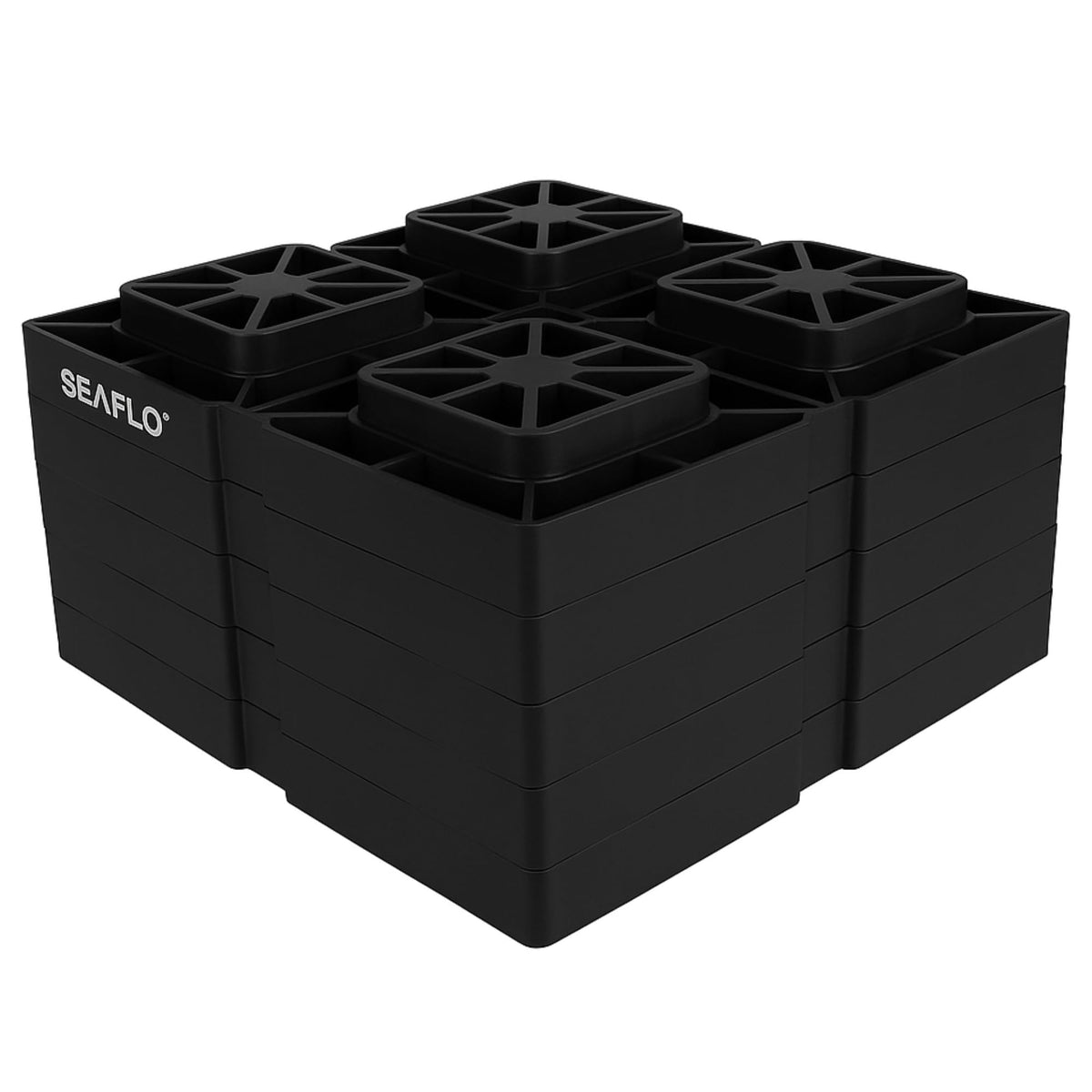 SEAFLO front packaging showing included leveling blocks and benefits