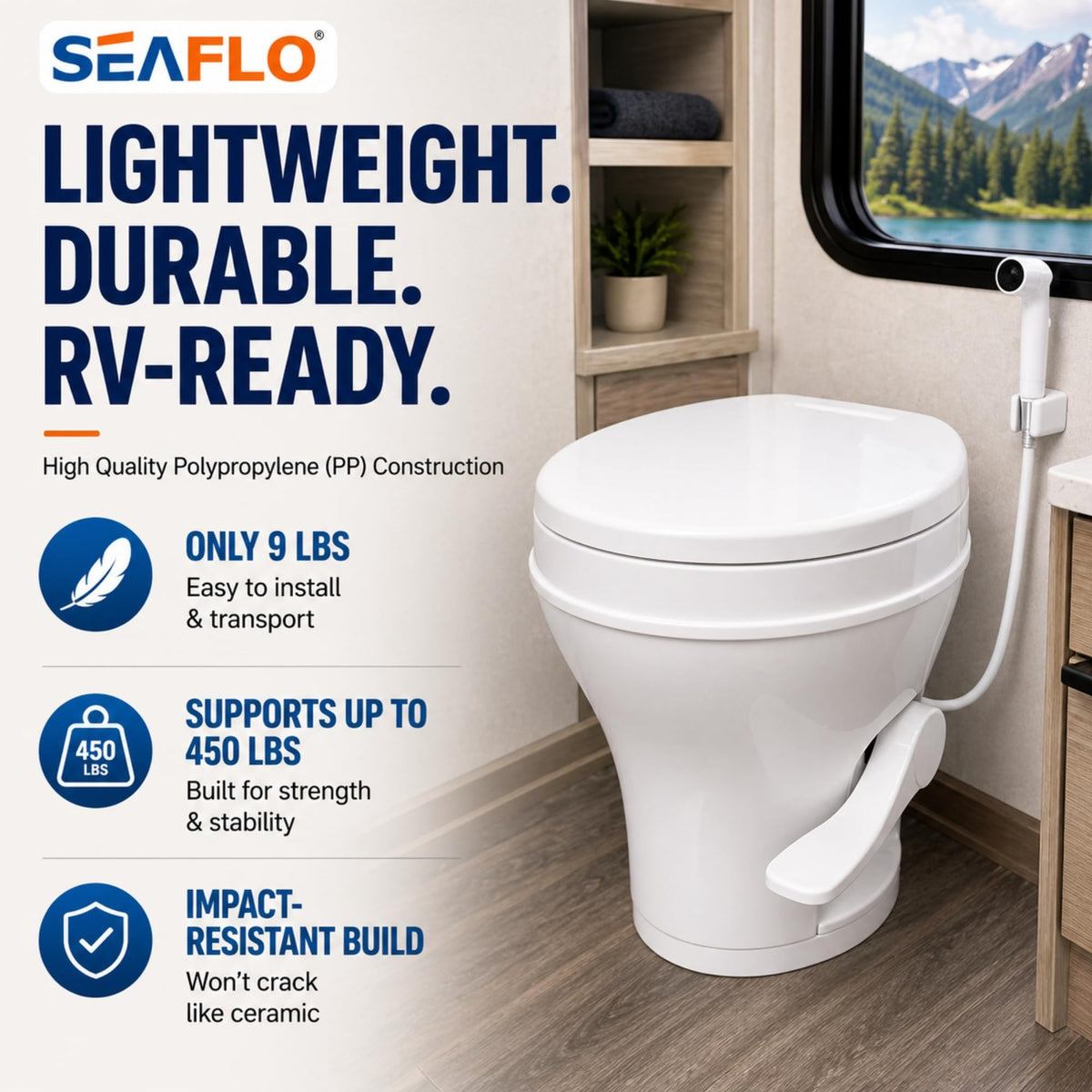 SEAFLO handheld sprayer mounted next to bowl for targeted cleaning