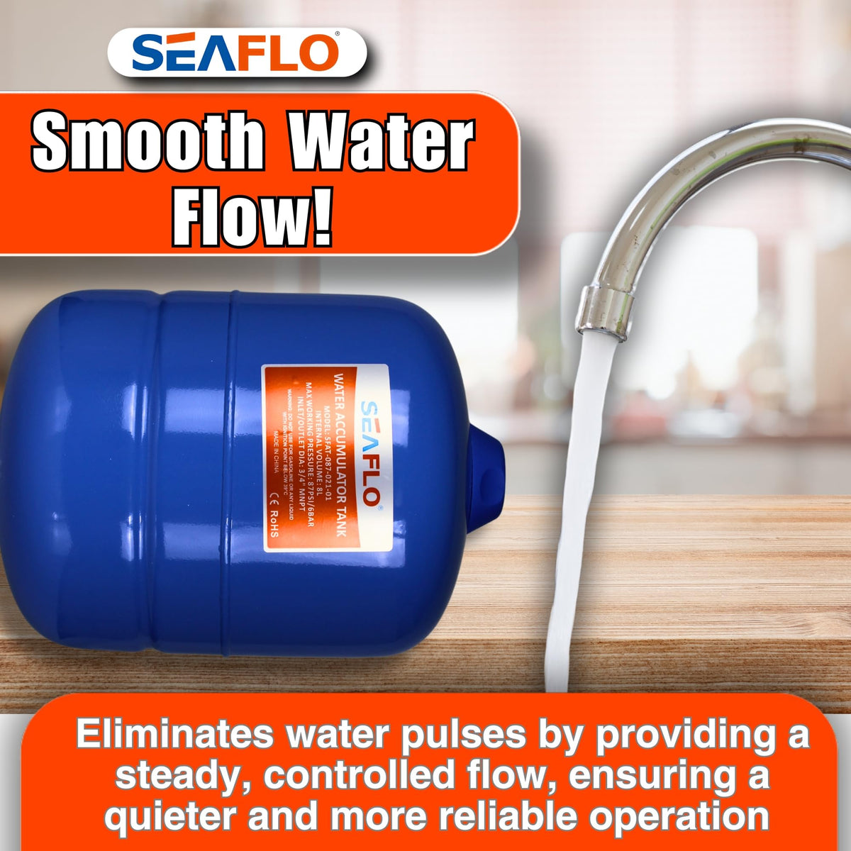SEAFLO installed in RV compartment demonstrating space-saving mount and quiet operation