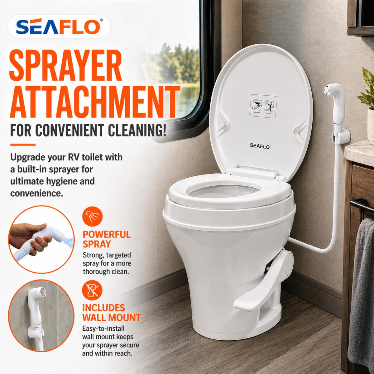 SEAFLO soft-close seat detail highlighting quiet operation and durability