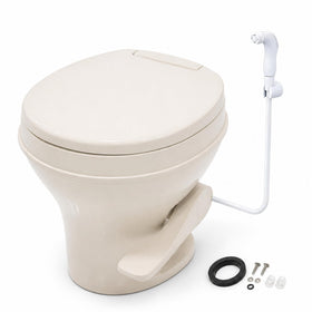 SEAFLO front view of bone residential-height RV toilet showing design and fit
