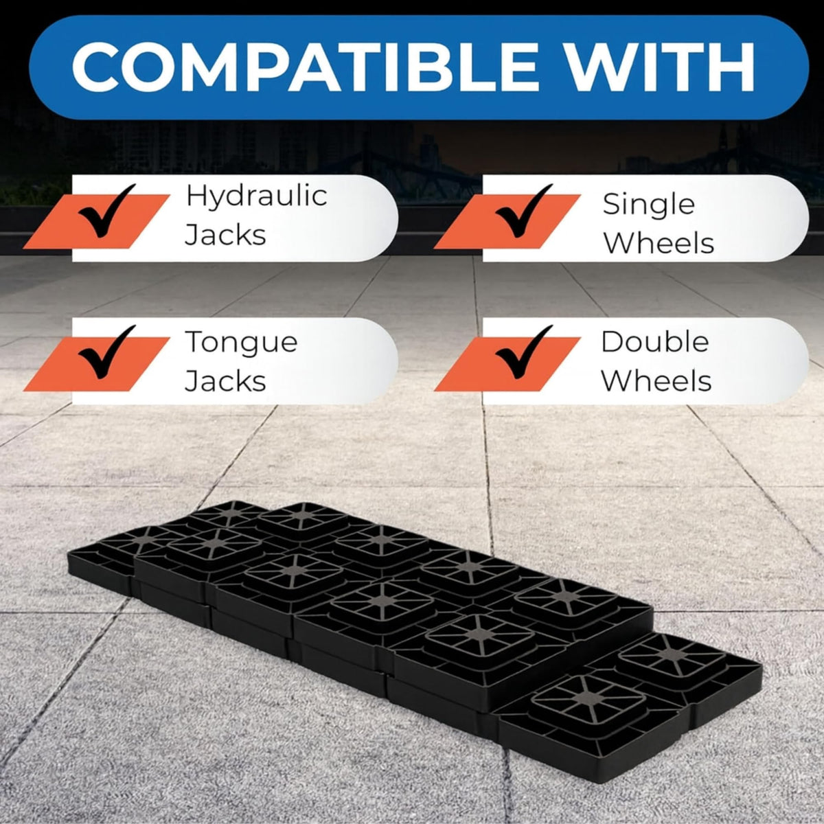 SEAFLO block used under tongue jack improving campsite stability