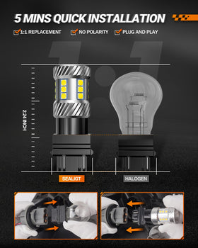 SEALIGHT bulbs shining next to halogen illustrating brighter output