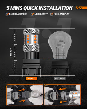 SEALIGHT 3157 beside halogen bulb to compare size and upgrade clarity benefit