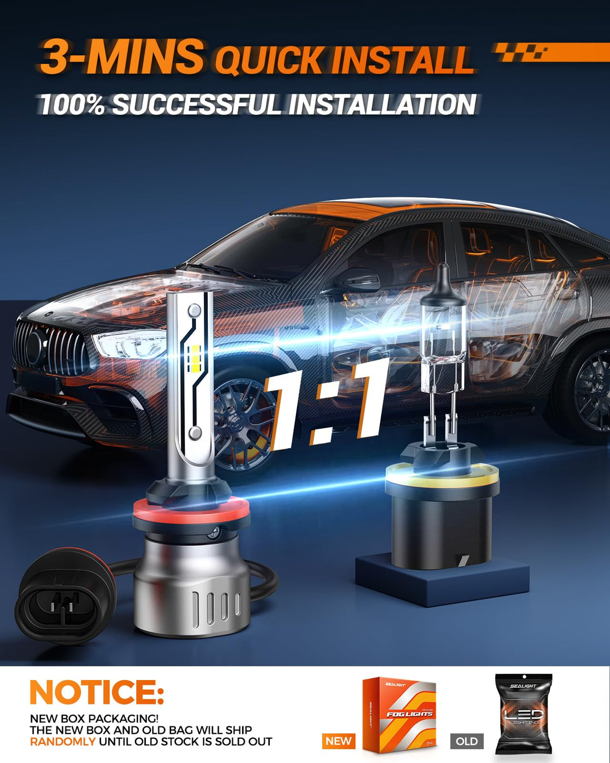 SEALIGHT bulb installed in vehicle fog housing improving road visibility