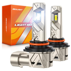 SEALIGHT 9005 front view of both bulbs showing plug-and-play fit and bright upgrade