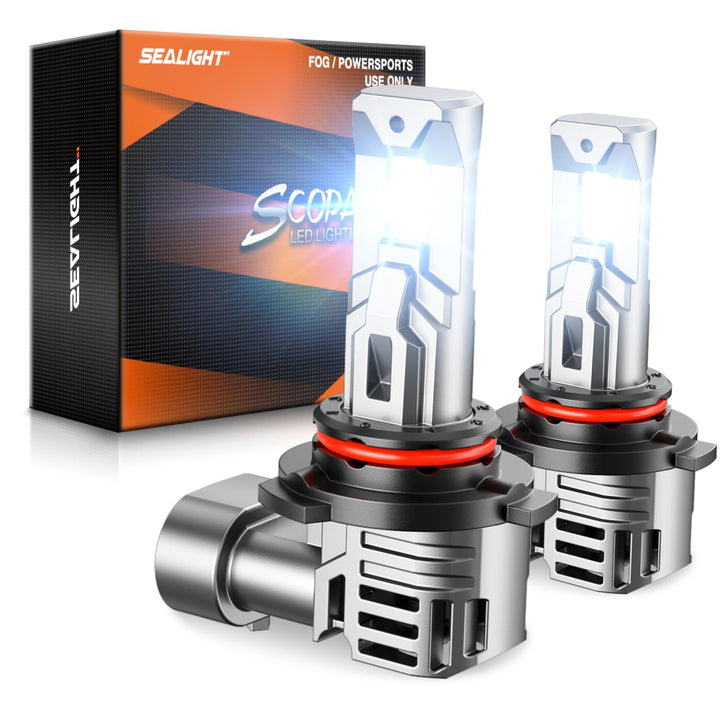 SEALIGHT 9006 front view pair showing bright beam and compact design for improved visibility