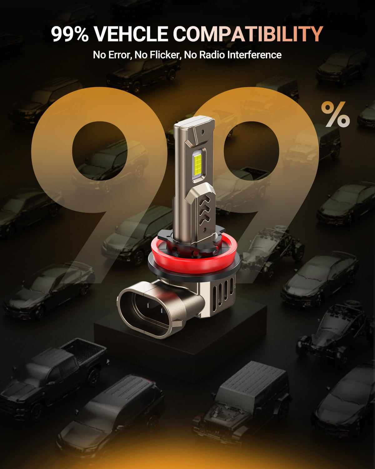 SEALIGHT four-bulb pack in a car at night illustrating brighter roadway illumination