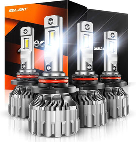 SEALIGHT front view of 9005 9006 four-pack showcasing compact packaging and model info for easy selection