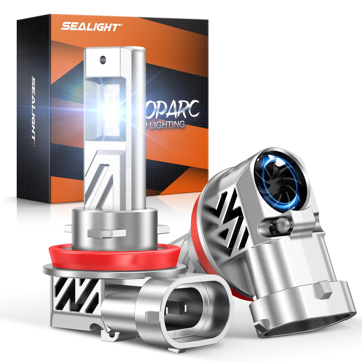 SEALIGHT front packaging showing H11 H9 H8 bulbs and two-pack benefit