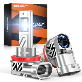 SEALIGHT front packaging showing H11 H9 H8 bulbs and two-pack benefit