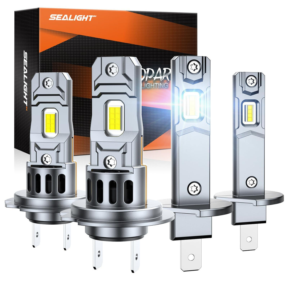 SEALIGHT front packaging showing S2S H1 H7 bulbs and specifications for quick selection benefit