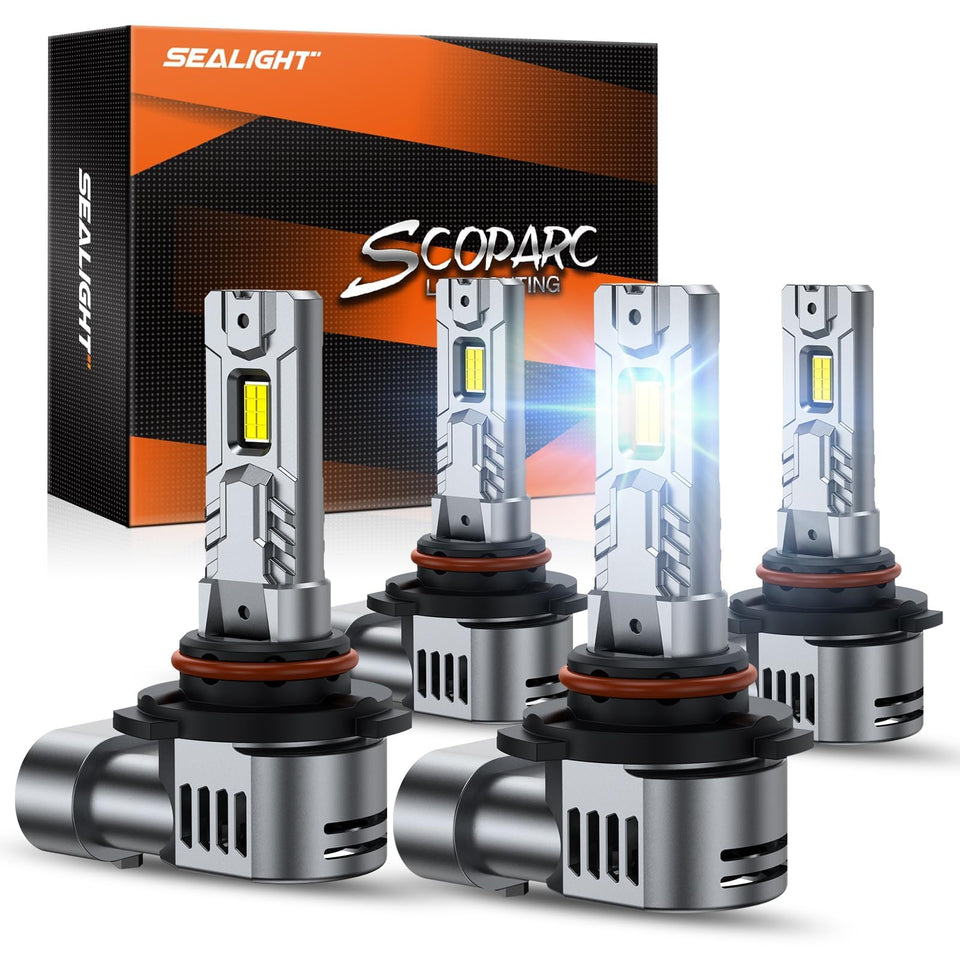 SEALIGHT front view of packaged 9005 9006 bulbs showing full kit and benefit of complete set