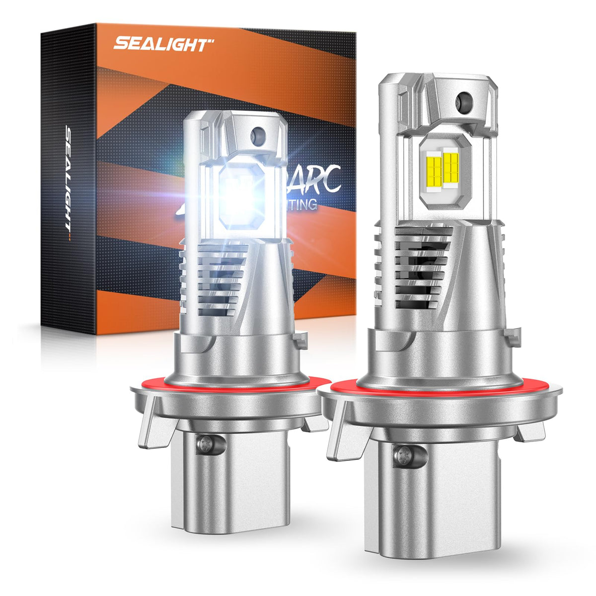 SEALIGHT front view of two H13 9008 bulbs showing plug-and-play fit and improved visibility