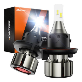 SEALIGHT front view of H13 bulbs showing plug-and-play design and clear benefit