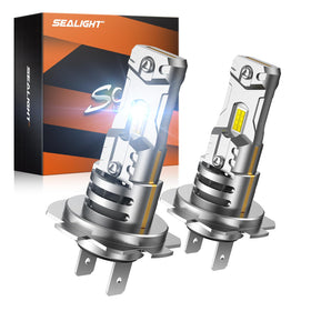 SEALIGHT front view of H7 LED two-pack showing compact plug-and-play benefit