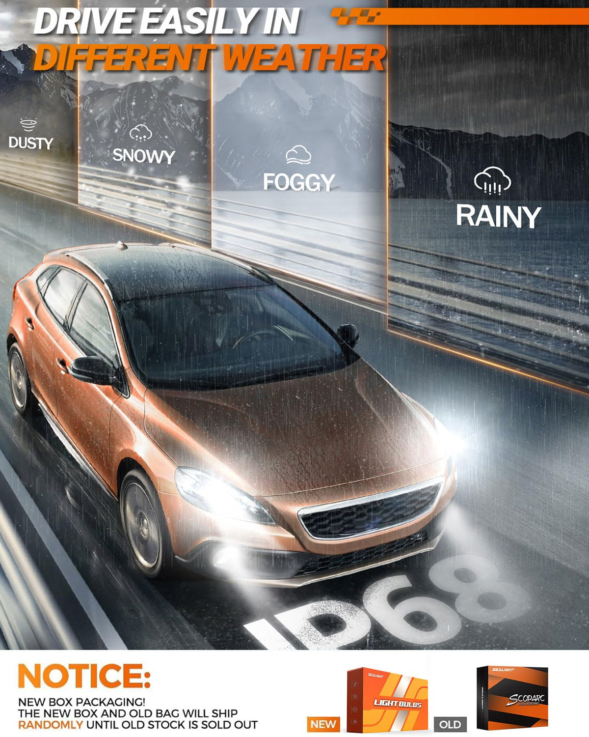 SEALIGHT night road scene illustrating stronger illumination and safety