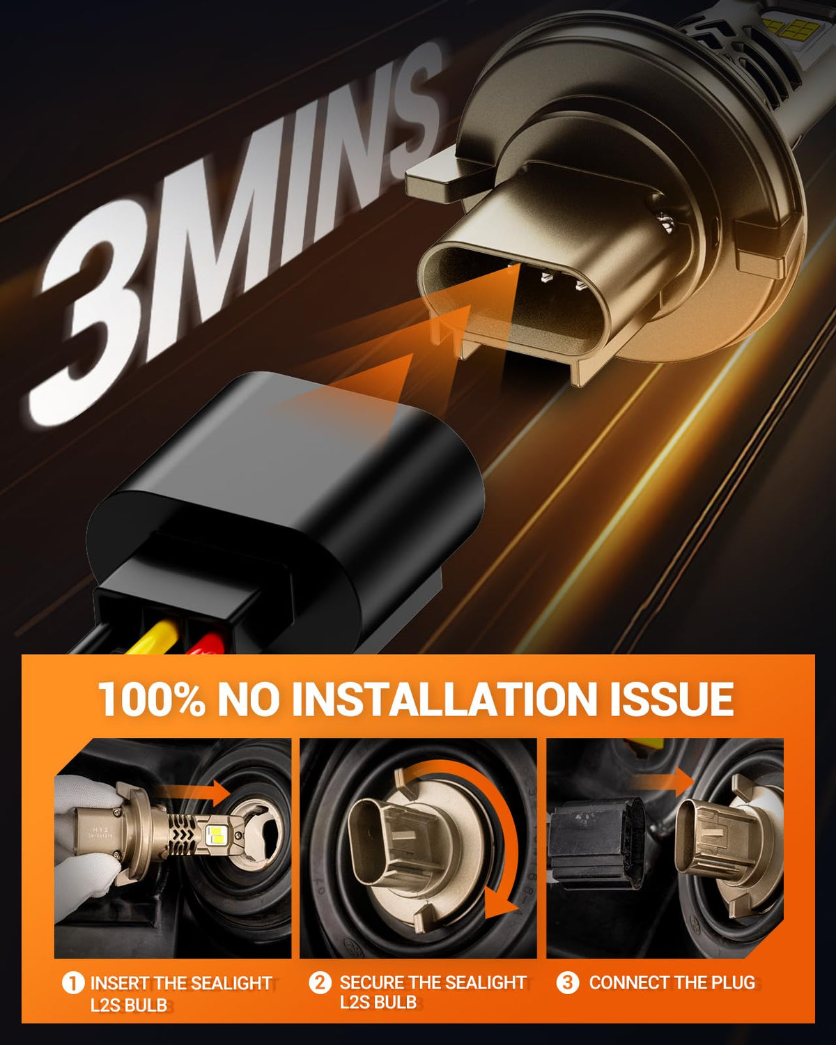 SEALIGHT beside halogen bulb showing compact 1:1 size and direct fit benefit