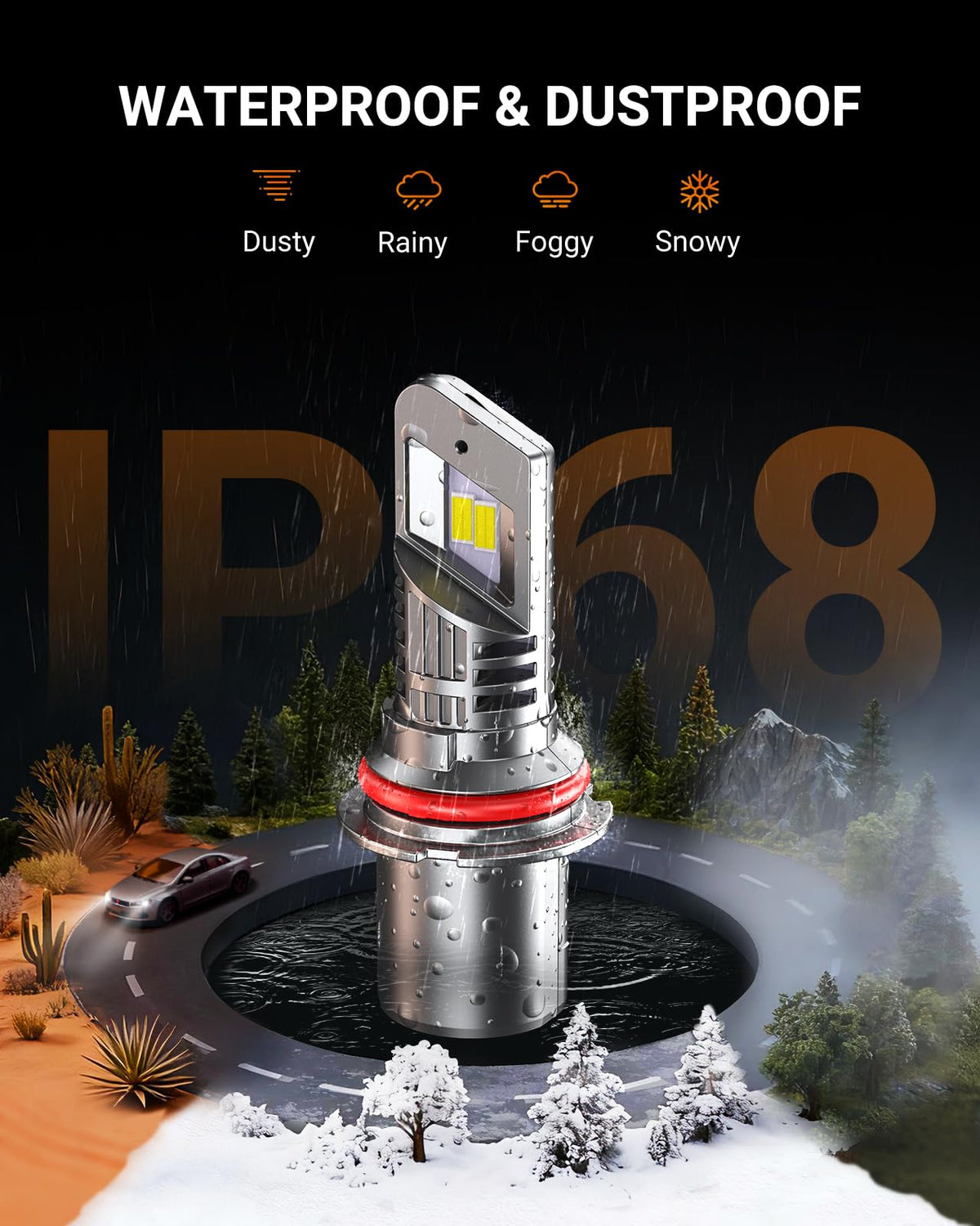 SEALIGHT 9007 HB5 in night driving scene providing clearer road illumination
