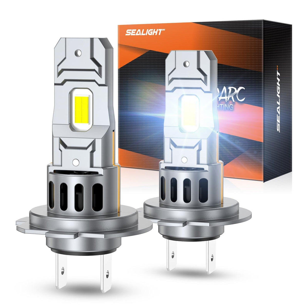 SEALIGHT front view pack of 2 bulbs showing plug-and-play design and improved visibility