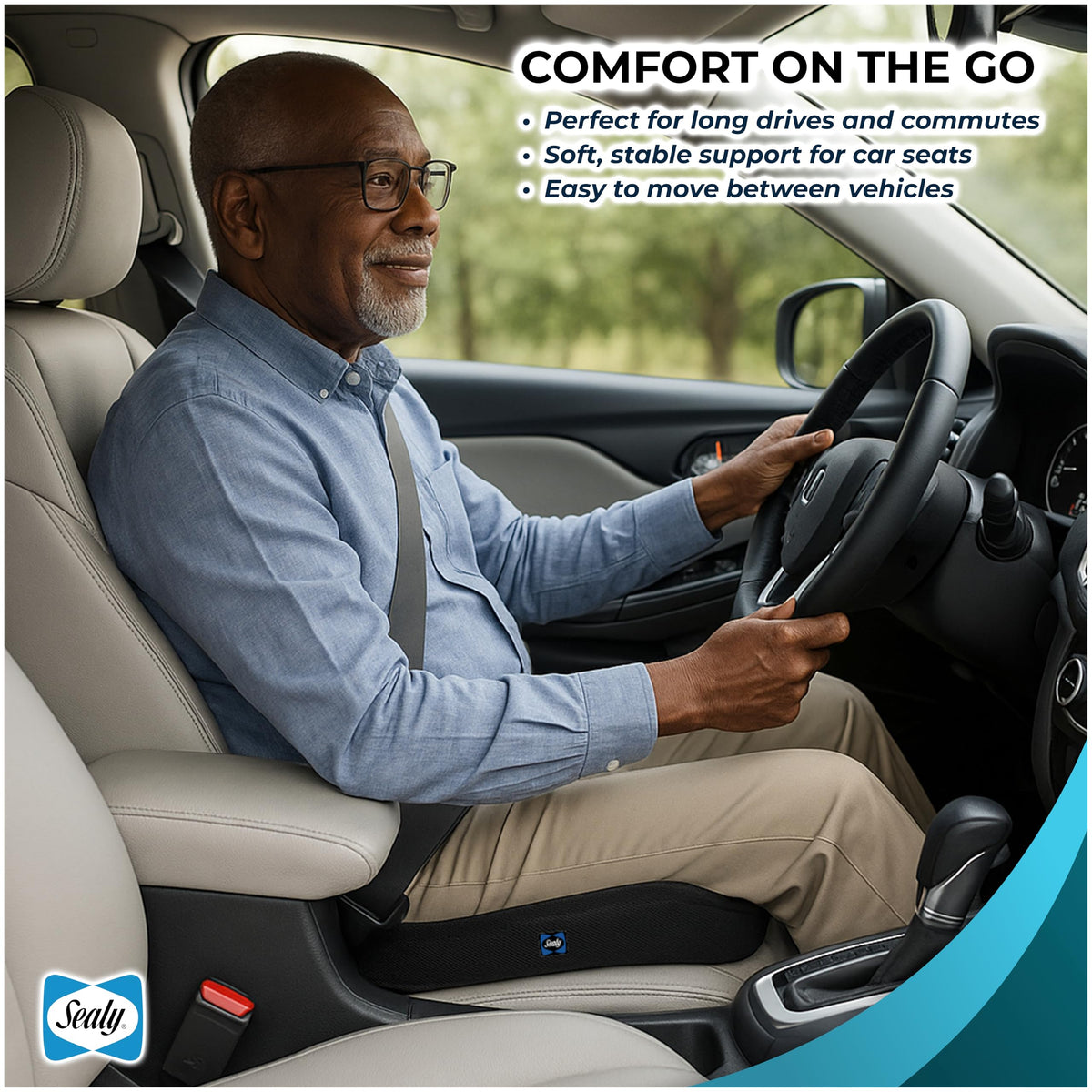 Sealy cushion on office chair improving posture and all-day comfort