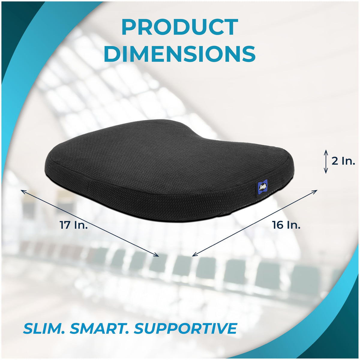 Sealy cushion size comparison next to laptop shows slim, travel-ready profile