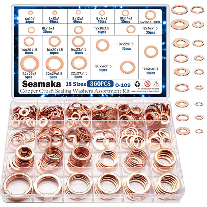 Seamaka boxed kit front view showing organized copper washers and labels for fast selection