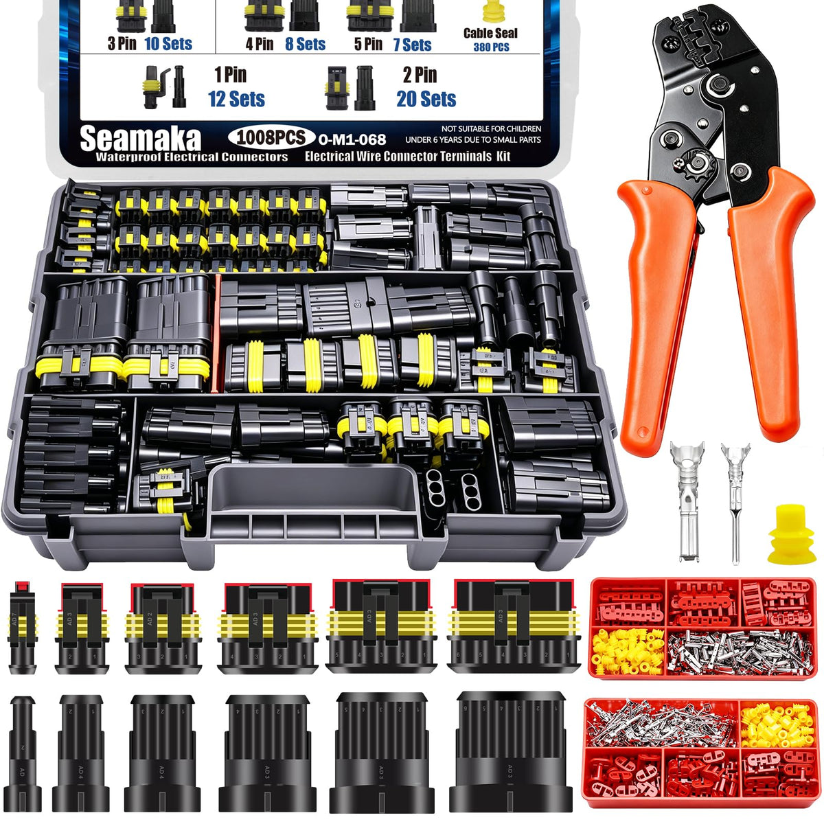 Seamaka package overview showing organized connector sets and tool for quick selection