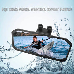 Searoam mirror held in hand for size comparison showing compact, easy-to-install design