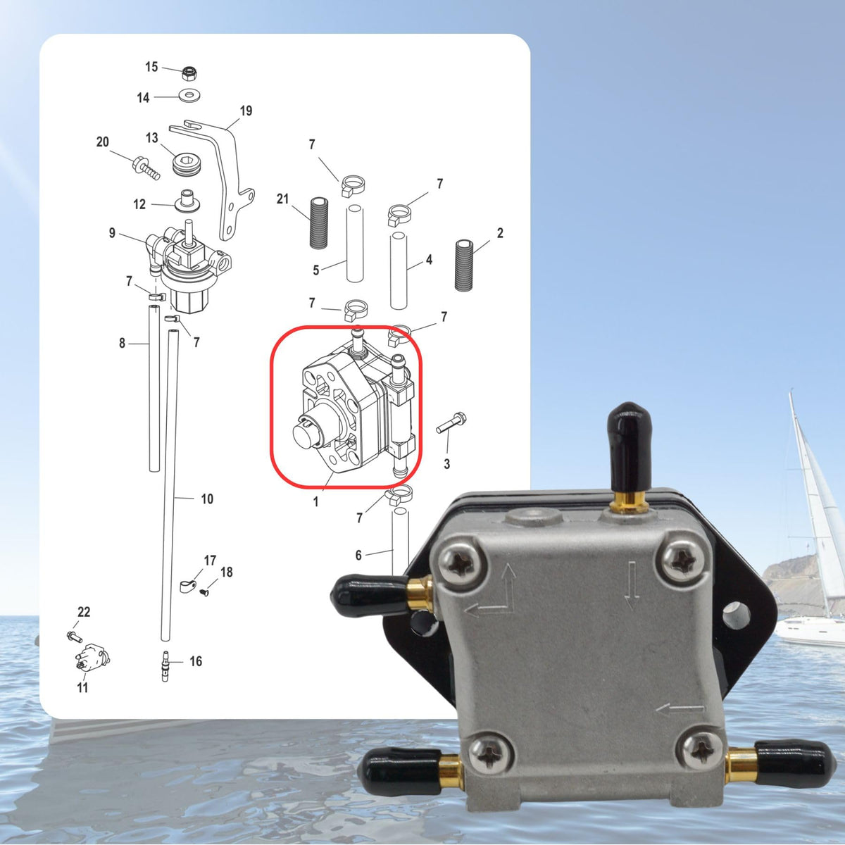 SeaSierra installed on Mercury outboard demonstrating restored fuel delivery