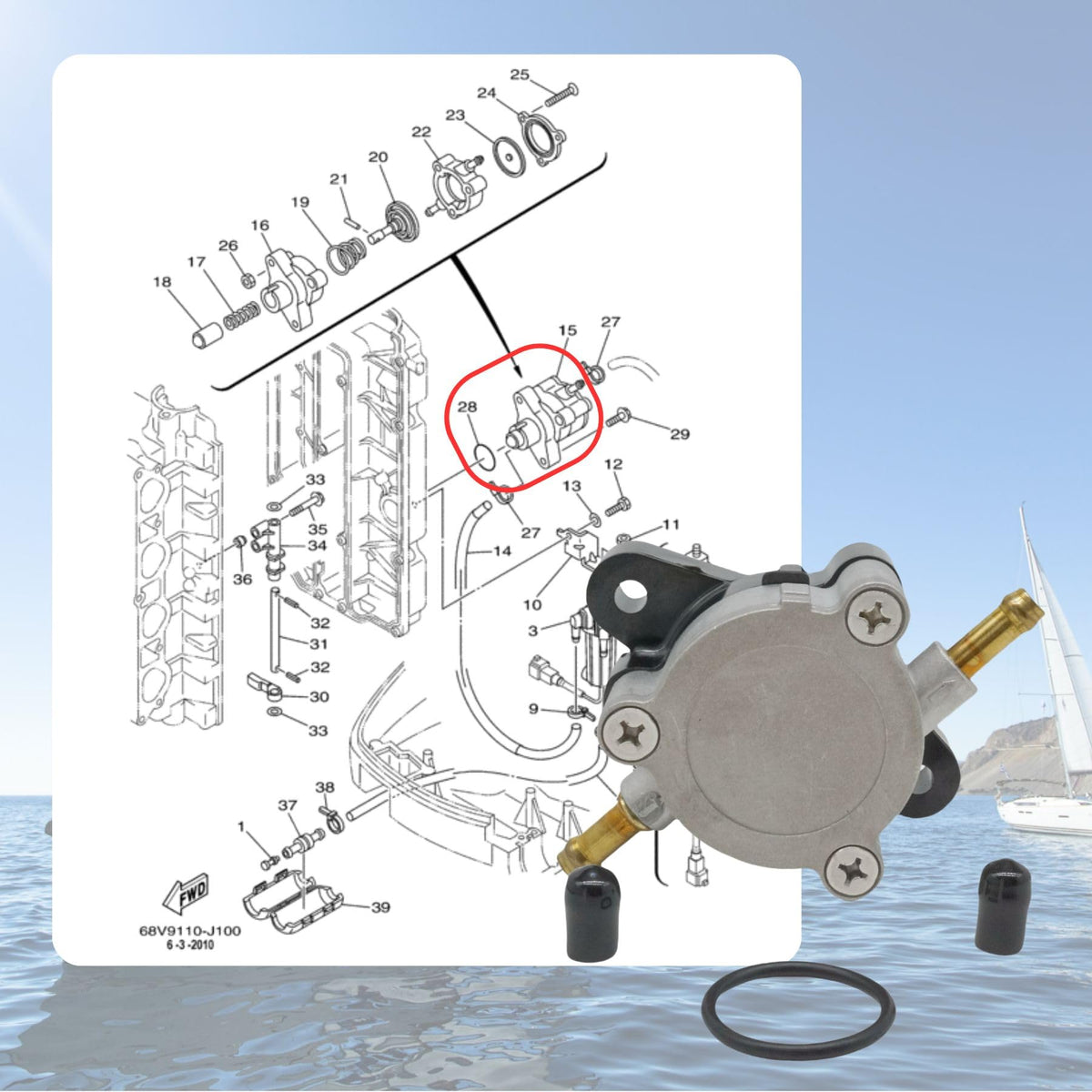 SeaSierra pump installed in engine bay demonstrating easy replacement