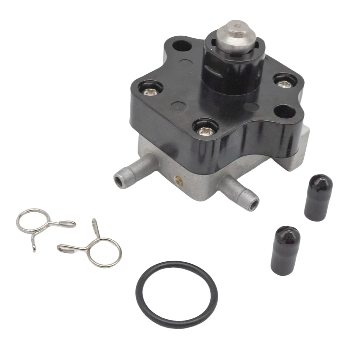 SeaSierra outboard fuel pump front view showing shape and ports for easy identification