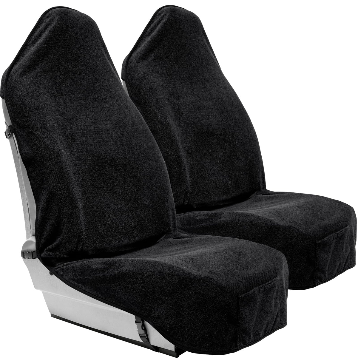Season Guard front view of two black towel covers showing packaged set and color