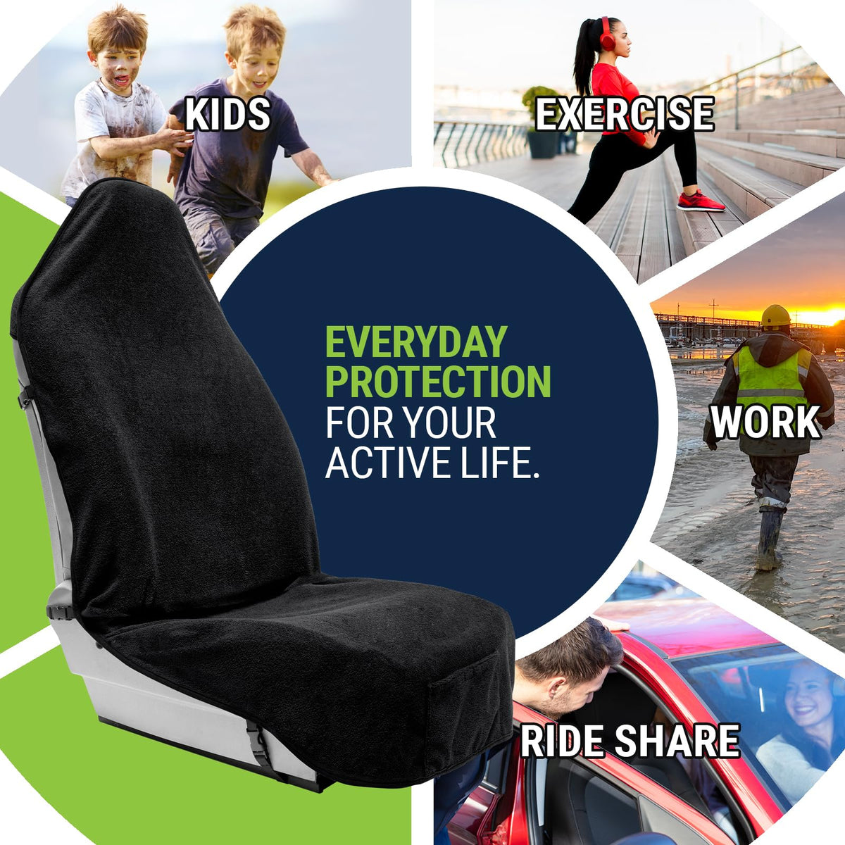 Season Guard mounted on car bucket seat demonstrating secure non-slip fit