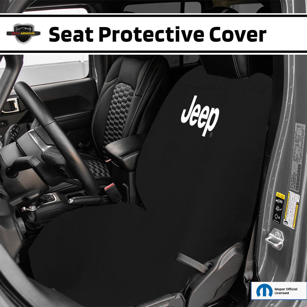 Seat Armour close-up on headrest demonstrating secure slip-on fit
