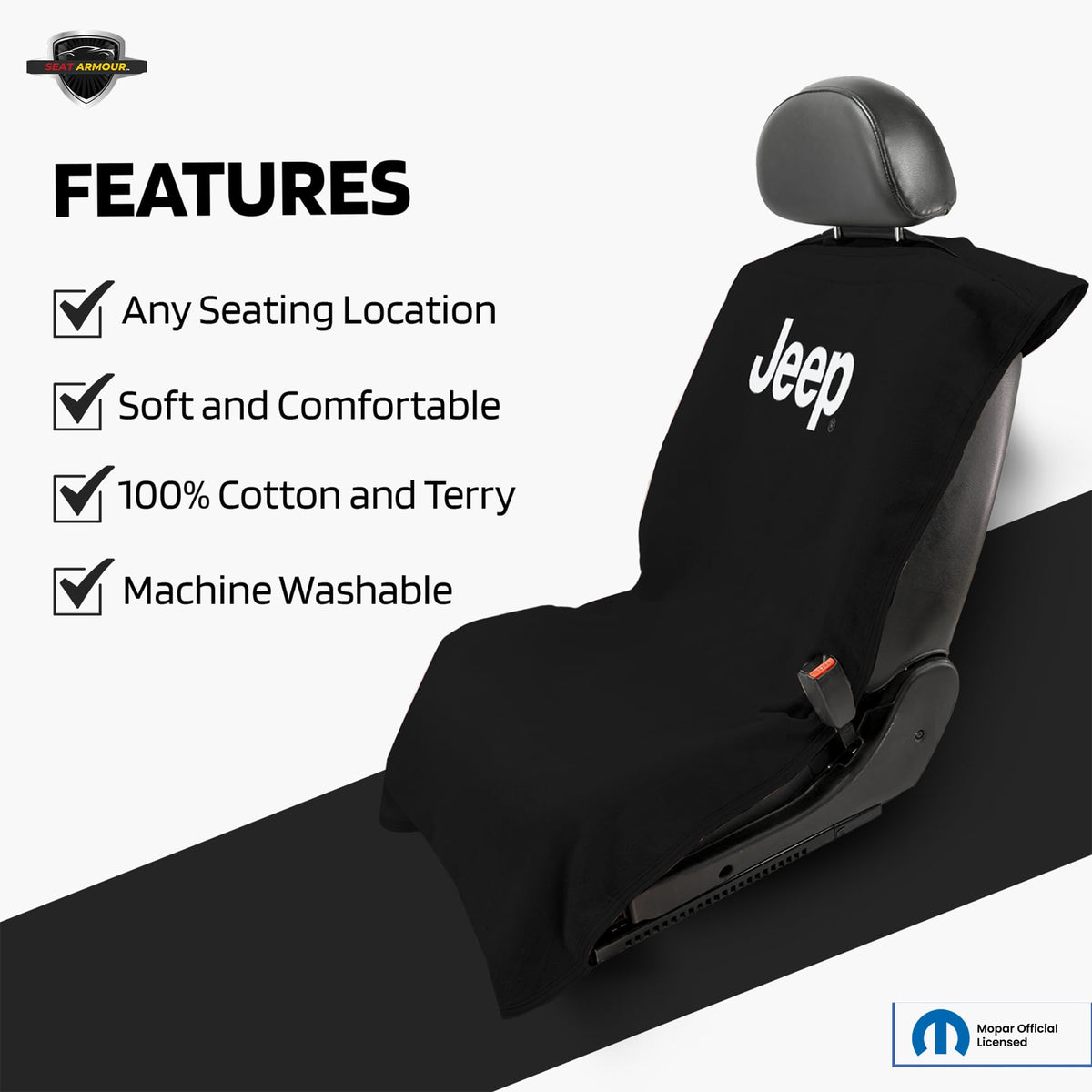 Seat Armour fabric texture detail showing soft absorbent cotton benefit