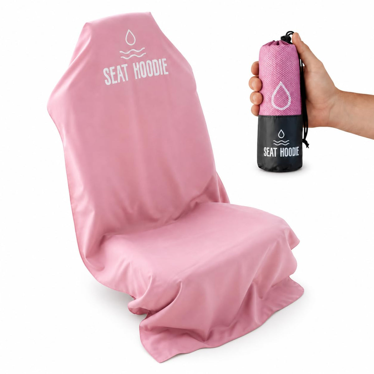 Seat Hoodie front view light pink showing full seat protection and style