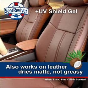Lifestyle image with Seat Reviver and a coconut to suggest fresh scent and pleasant use