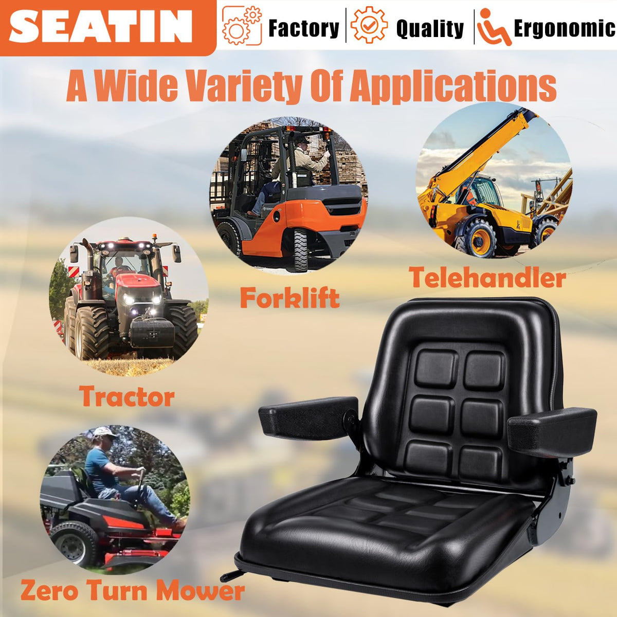 SEATIN in-field tractor lifestyle showing weather resistance and rugged outdoor use