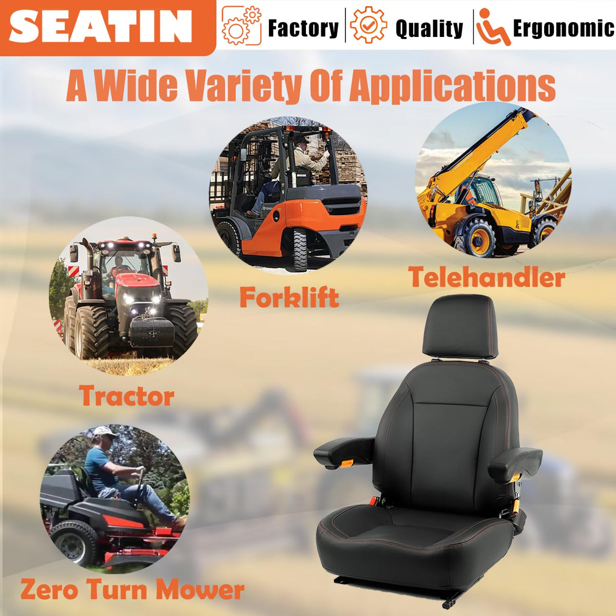 SEATIN installed on tractor in field showing improved comfort on equipment