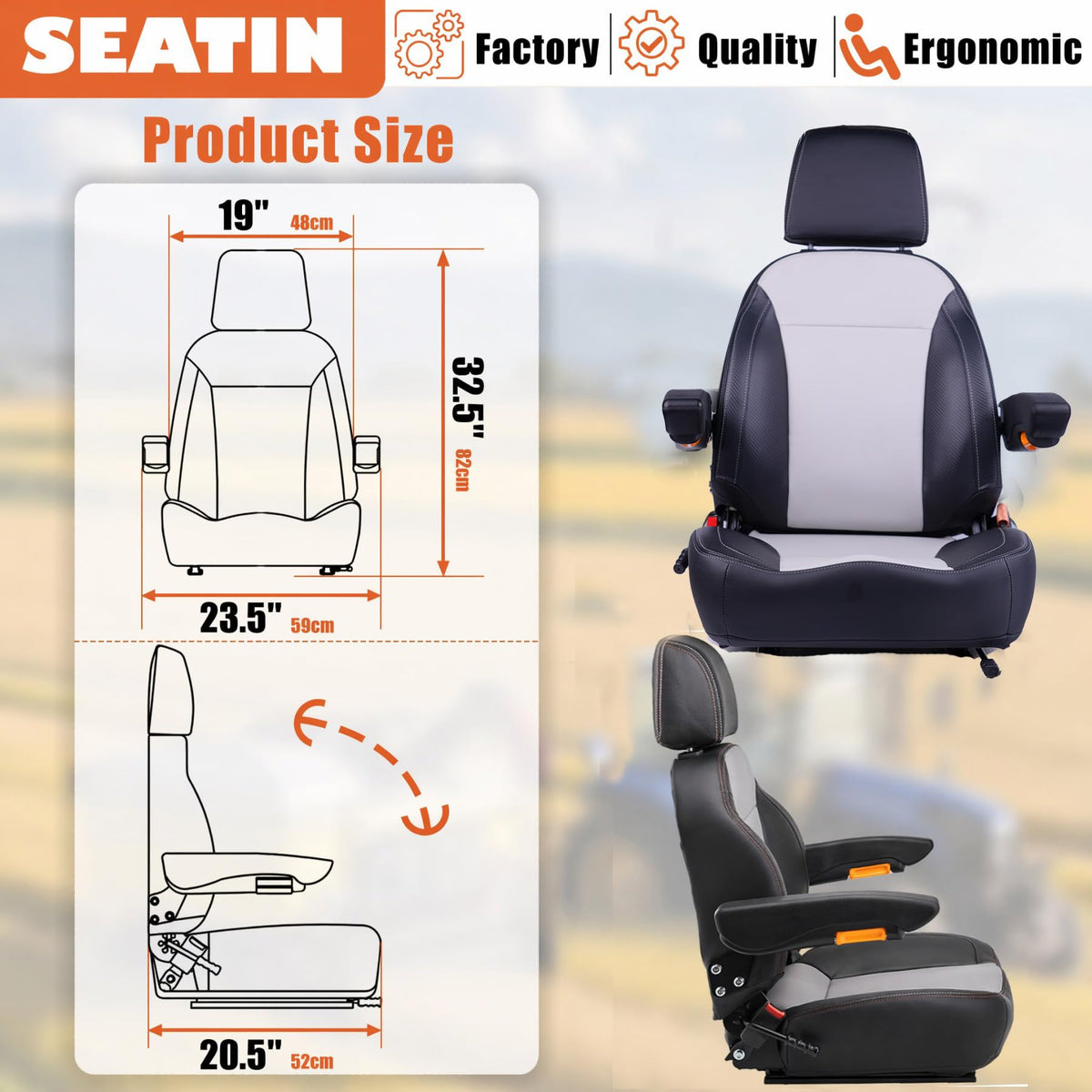 SEATIN fitted inside excavator cab showing universal compatibility and fit