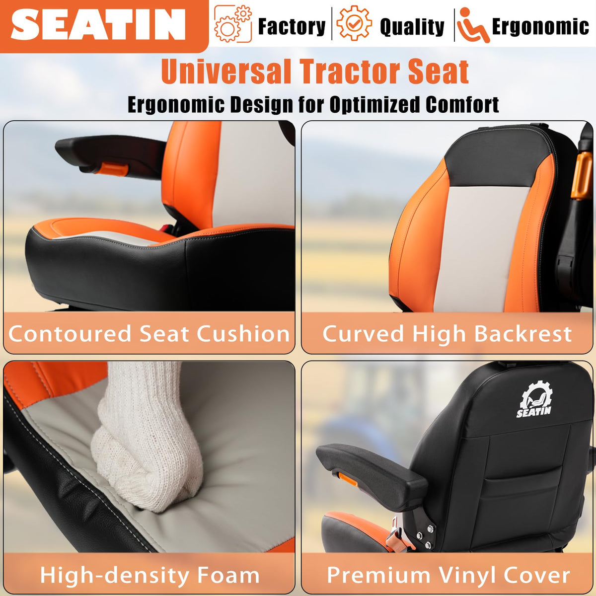 SEATIN side profile showing adjustable armrest for customized operator comfort