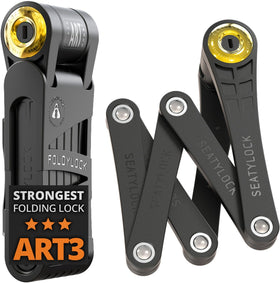 Seatylock FoldyLock front view showing compact folded profile and secure finish
