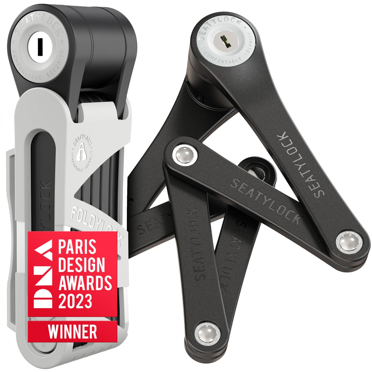 Seatylock FoldyLock Mini front view showing compact secure design and portability